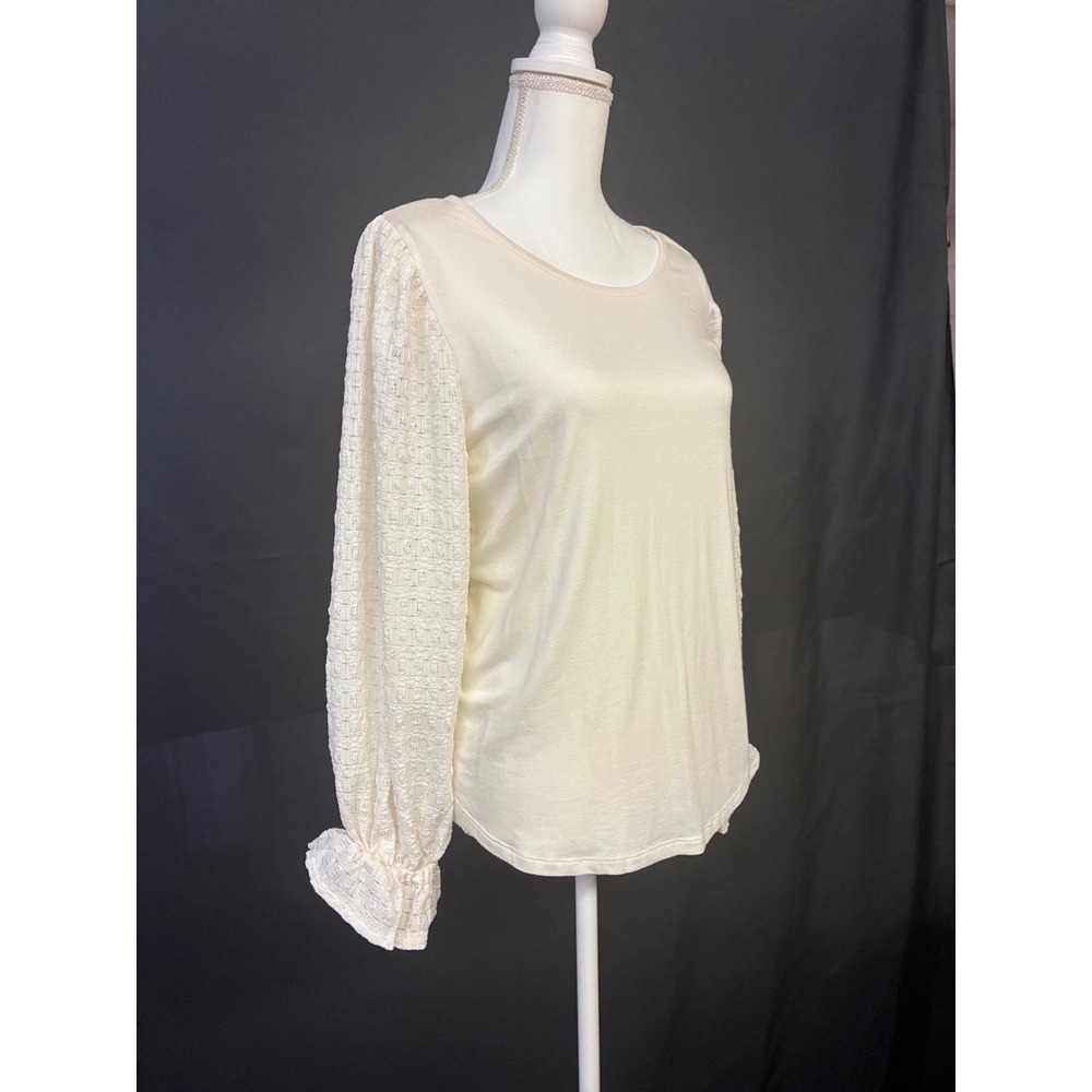 CUPio Cream Textured Sleeve Balloon Sleeve Scoop Neck Top L‎ G
